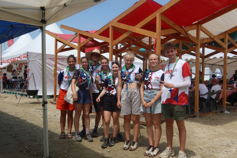 Hungarian scouts on Aug. 6 pose for a photo at their food tent in Saemangeum at the 25th World Scout Jamboree. Theysmiled when a Korea.net reporter called their tent 