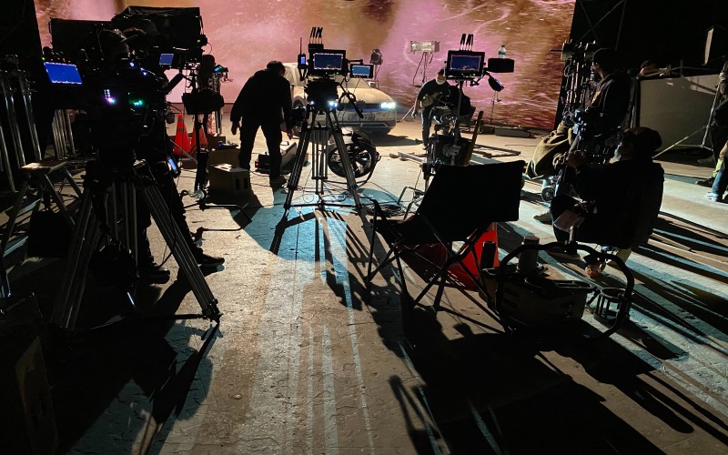 The set during filming the sandstorm scene.