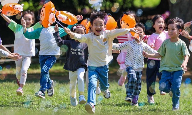 Playing with soap bubbles ahead of Children's Day