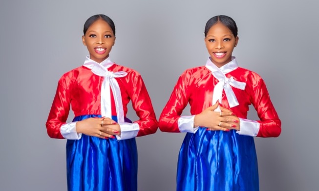 Nigerian twins design Korean flag-inspired Hanbok