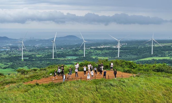 Picturesque view from volcanic cone on Jeju Island