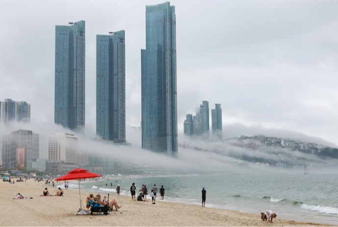 Sea fog across Haeundae Beach in Busan