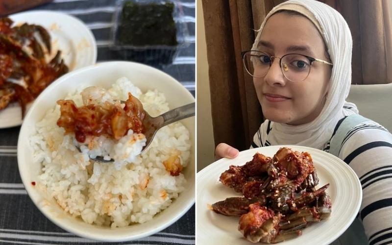 Honorary Reporter Aya Fahmy Elhadidy from Egypt on Aug. 12 shared her experience of cooking and trying gejang, or blue crab marinated in spicy seasoning. (Aya Fahmy Elhadidy) 